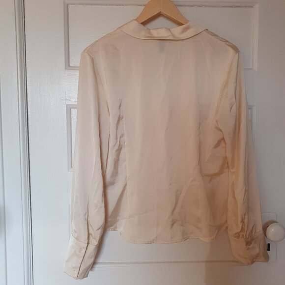 Cream Satin Button-down Blouse - Picture 3 of 3